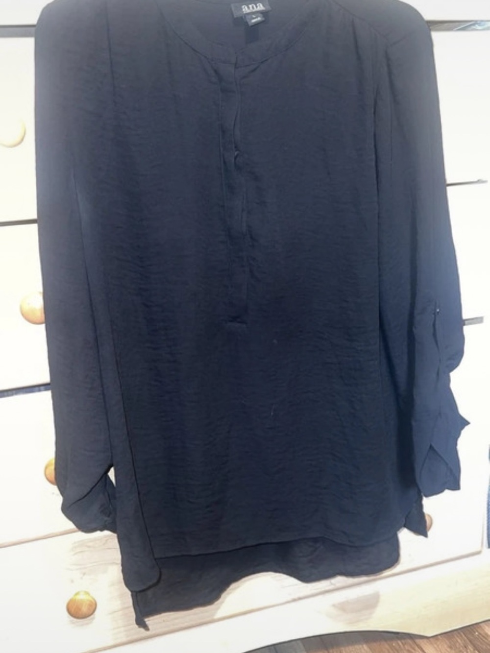 a.n.a Black Long-Sleeve V-Placket Tunic